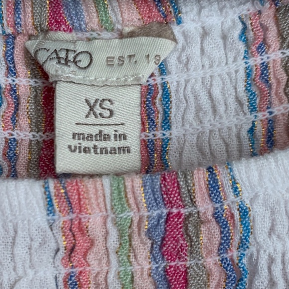 Cato Women's Blouse Size XS Linen Blend Stripes Ruffle Flare Sleeves - Picture 3 of 5